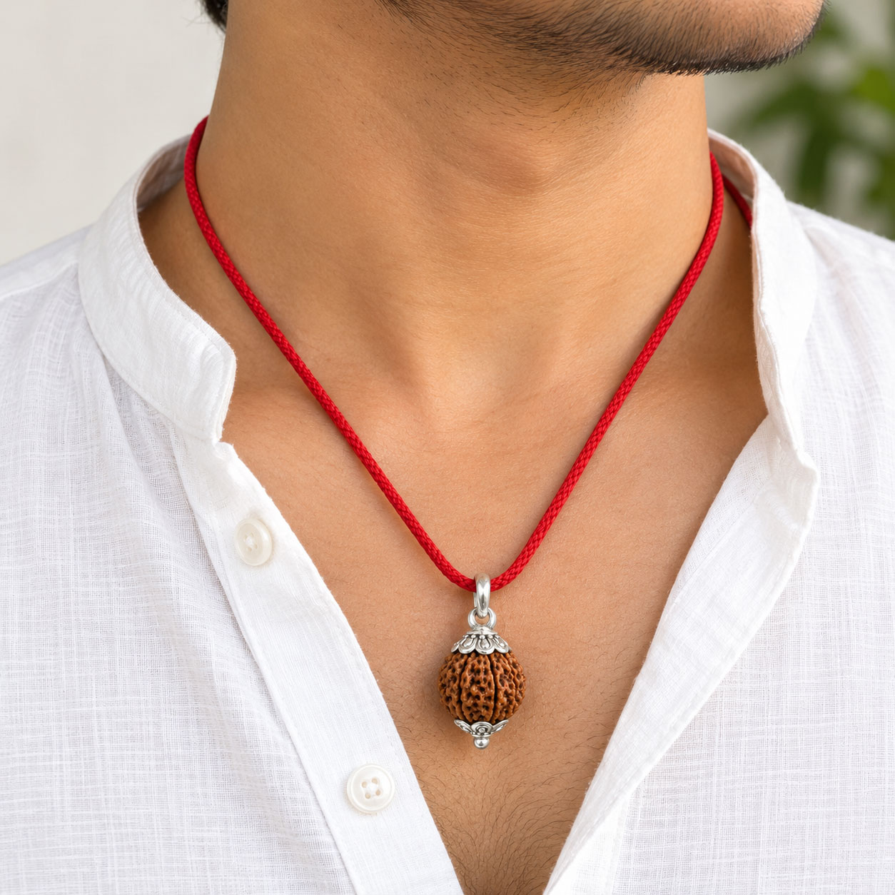 10 Mukhi Rudraksha Bead (दस मुखी रुद्राक्ष) with Red Thread – Lord Vishnu – Lab Certified - Image 5