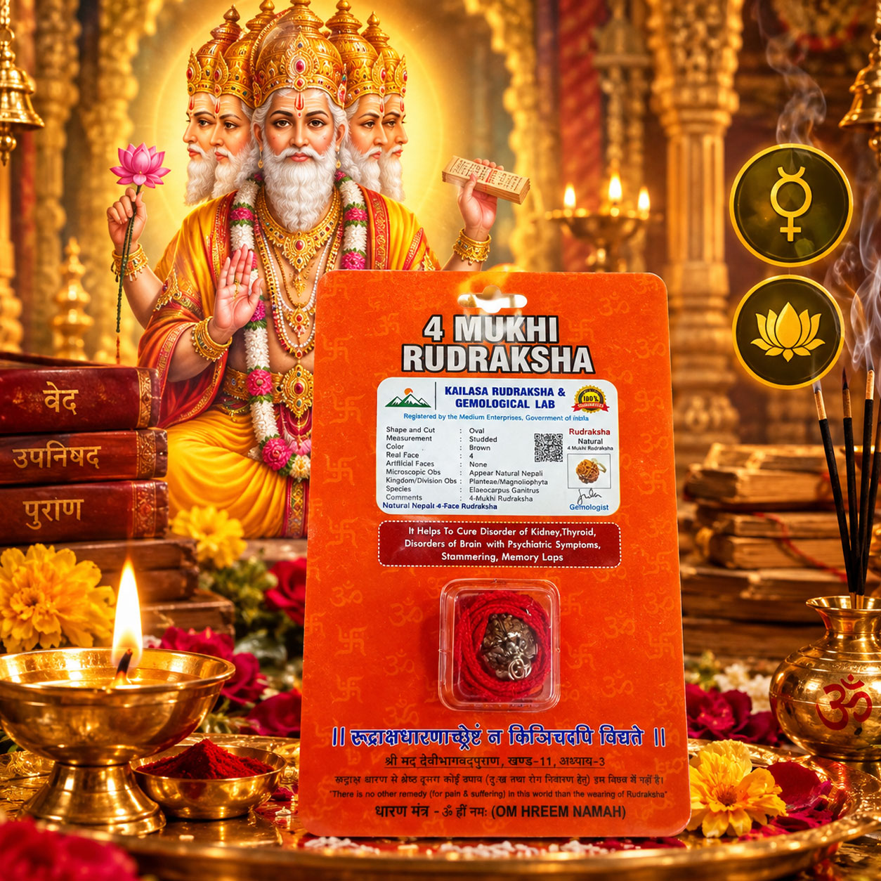 4 Mukhi Rudraksha | Four-Faced Natural Rudraksha | Lord Brahma | Mercury Graha | Intelligence, Communication & Spiritual Growth