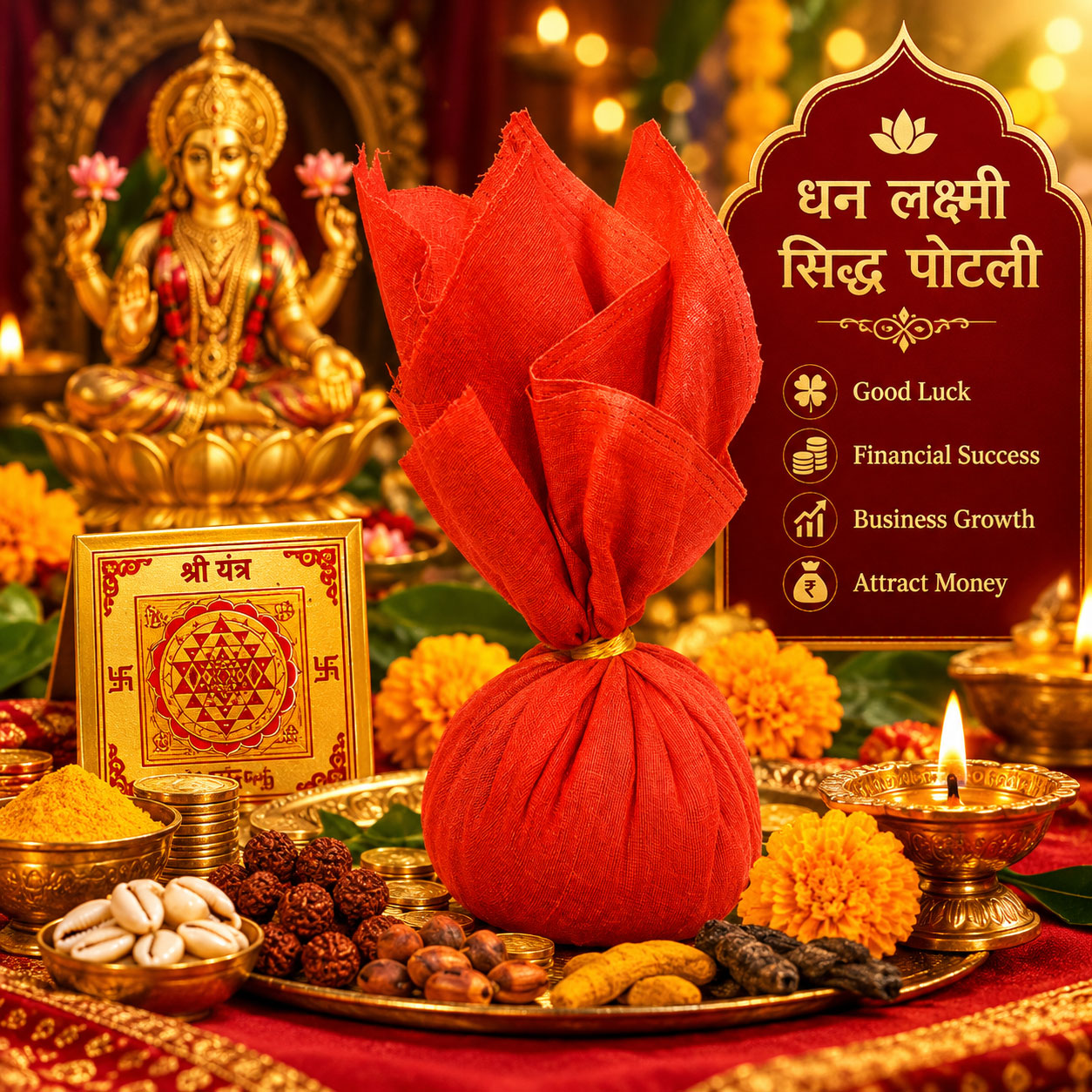 Siddh Handmade Dhan Laxmi Potli(धन लक्ष्मी सिद्ध पोटली ) For Good Luck, Financial Success and Business Growth and Attract Money Yantra - Image 2