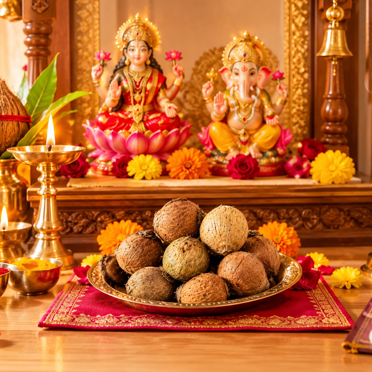 Laghu Nariyal / Laghu Shriphal Pack of 11 | Small Sacred Mini Coconut for Lakshmi Pooja, Diwali Pujan, Hindu Rituals, Vastu & Spiritual Use - Image 3