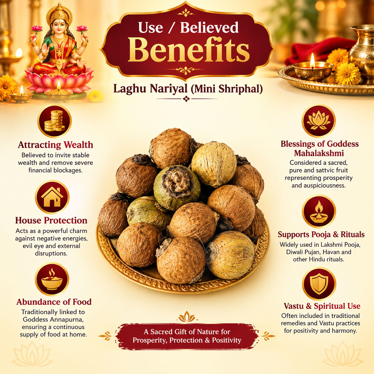 Laghu Nariyal / Laghu Shriphal Pack of 11 | Small Sacred Mini Coconut for Lakshmi Pooja, Diwali Pujan, Hindu Rituals, Vastu & Spiritual Use - Image 4