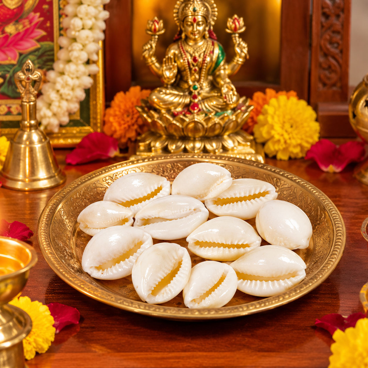 Natural White Cowrie Shells (Kaudi/Kodi) Pack of 11 | Smooth Glossy Cowrie Shells for Lakshmi Puja, Diwali Rituals, Vastu, Crafts & Decoration - Image 3